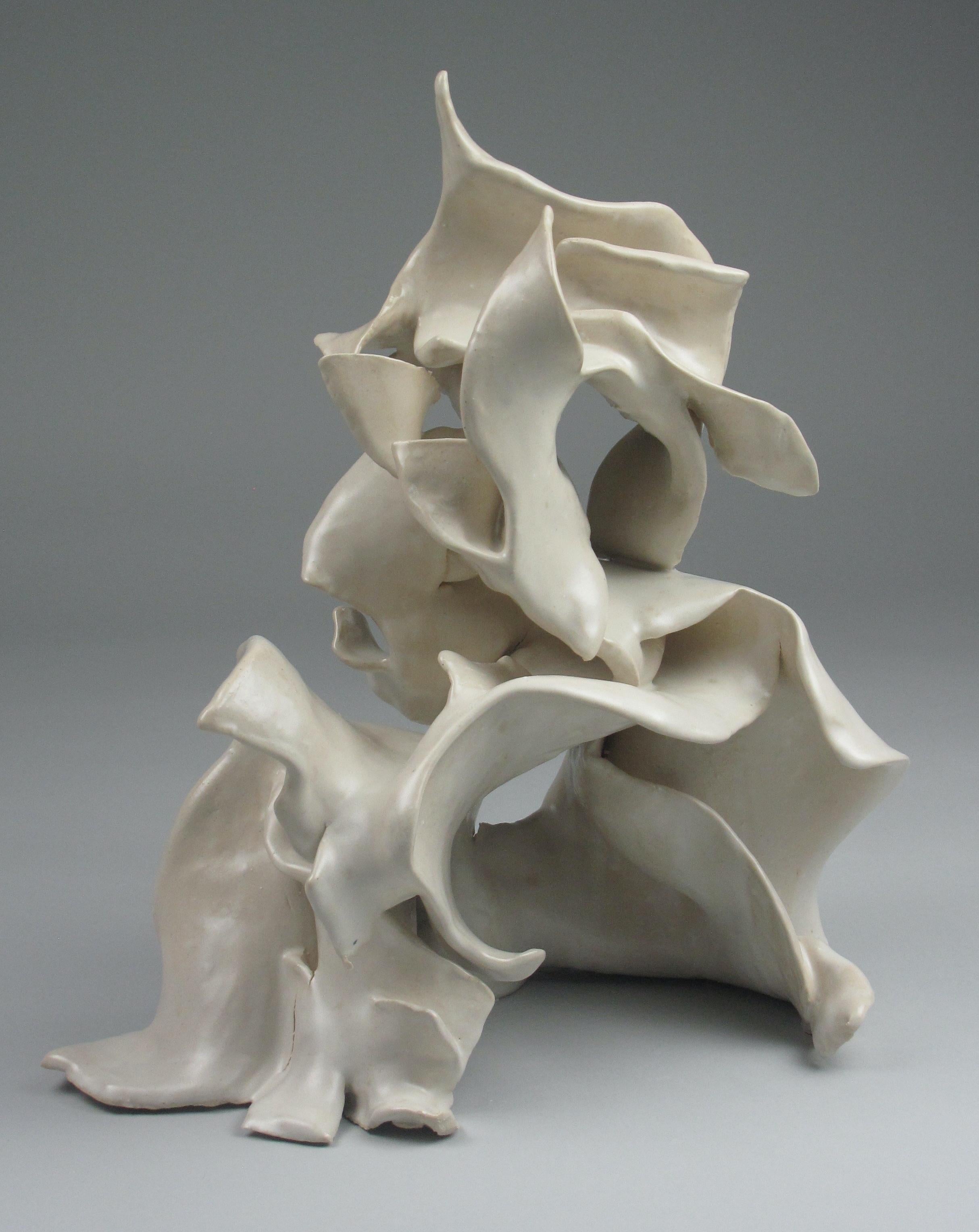 Sara Fine-Wilson Abstract Sculpture - "Arc", gestural, ceramic, graceful, fluid, white, cream, stoneware, sculpture