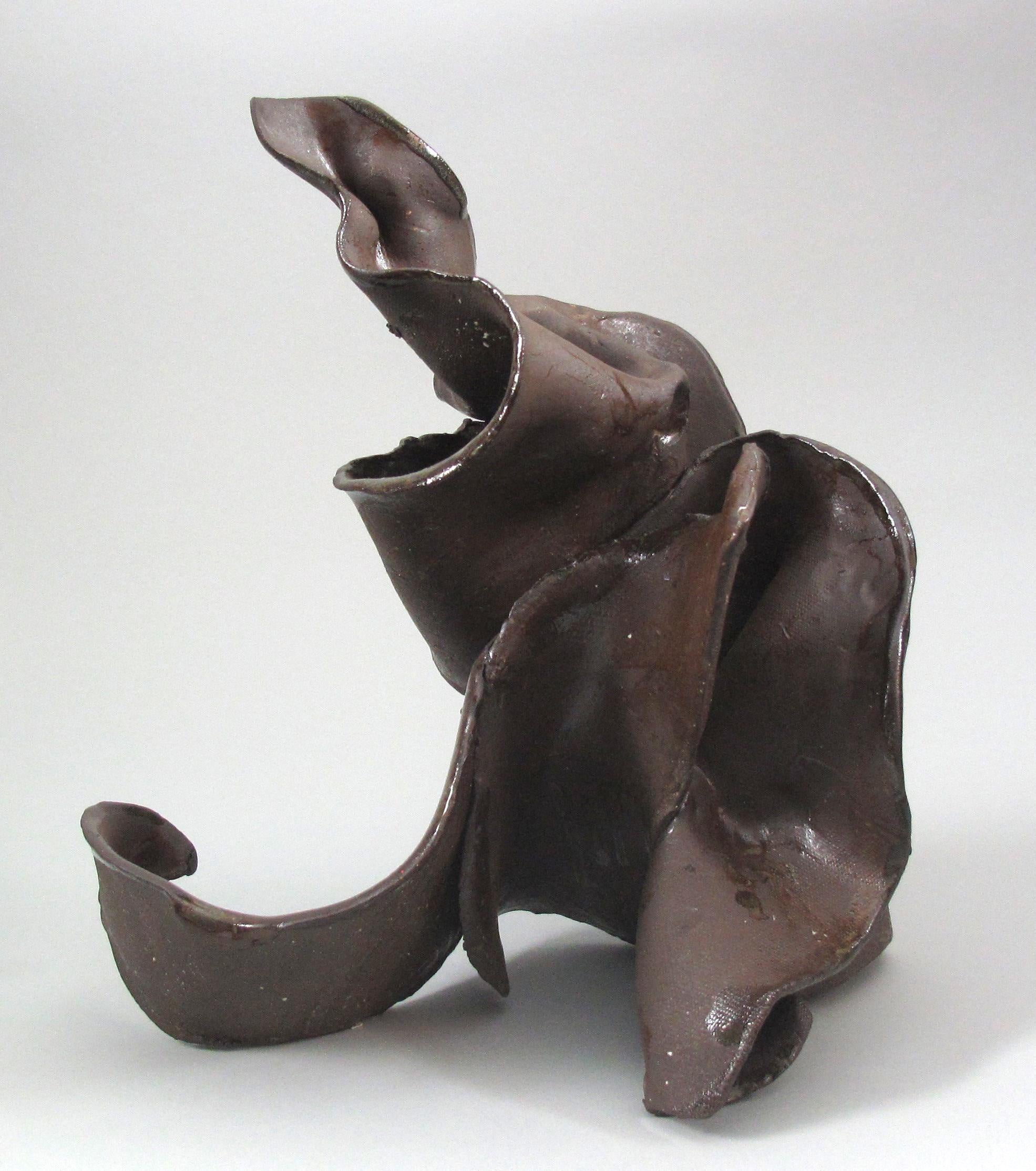 "Around", gestural, ceramic, graceful, chocolate brown, stoneware, sculpture - Sculpture by Sara Fine-Wilson