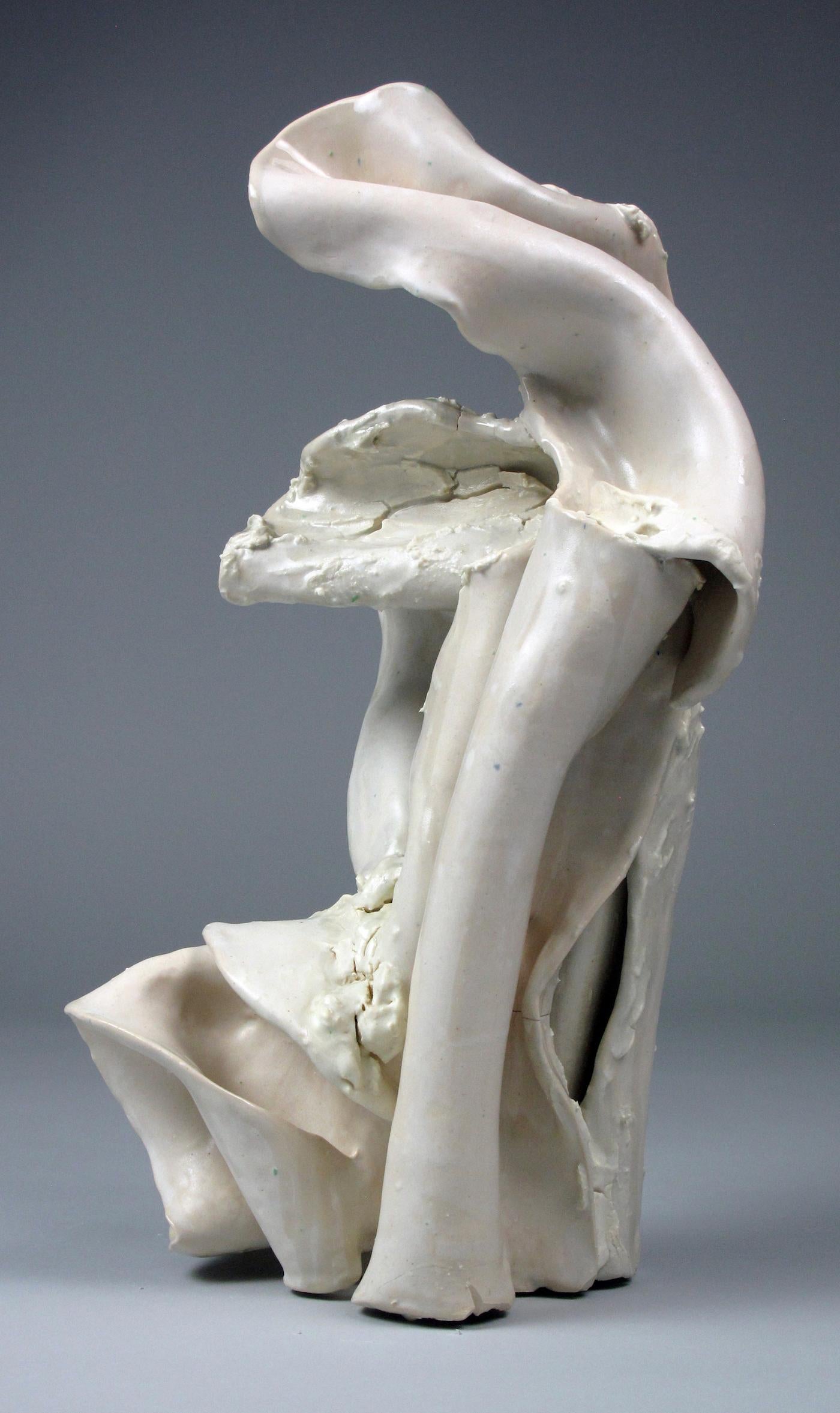 "Bend", gestural, ceramic, sculpture, white, cream, stoneware - Sculpture by Sara Fine-Wilson