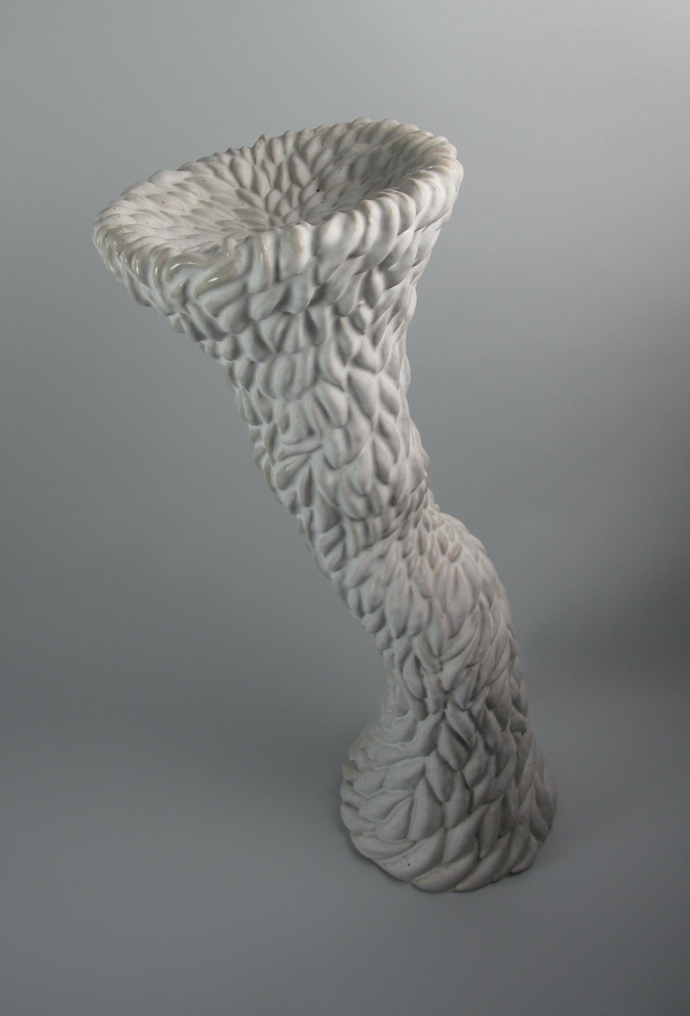 "Column Swarm", gestural, ceramic, layered, sculpture, white, gray, stoneware - Sculpture by Sara Fine-Wilson