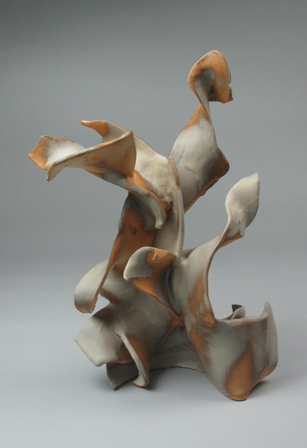 Sara Fine-Wilson Abstract Sculpture - "Flicker", Contemporary, Gestural, Ceramic, Cream, Sepia, Grey, Sculpture, 2024
