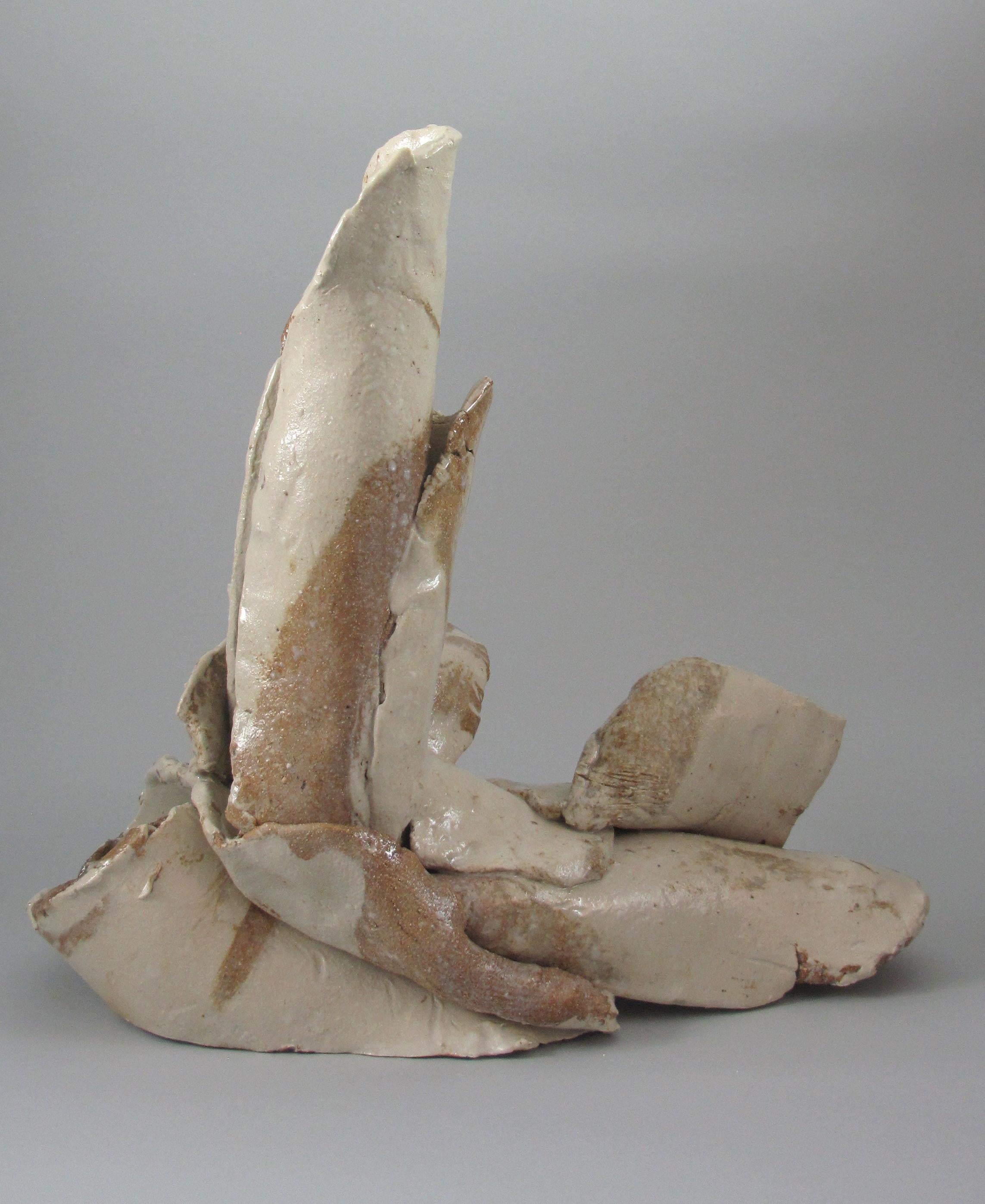 "Fragment", gestural, ceramic, sculpture, white, brown, stoneware