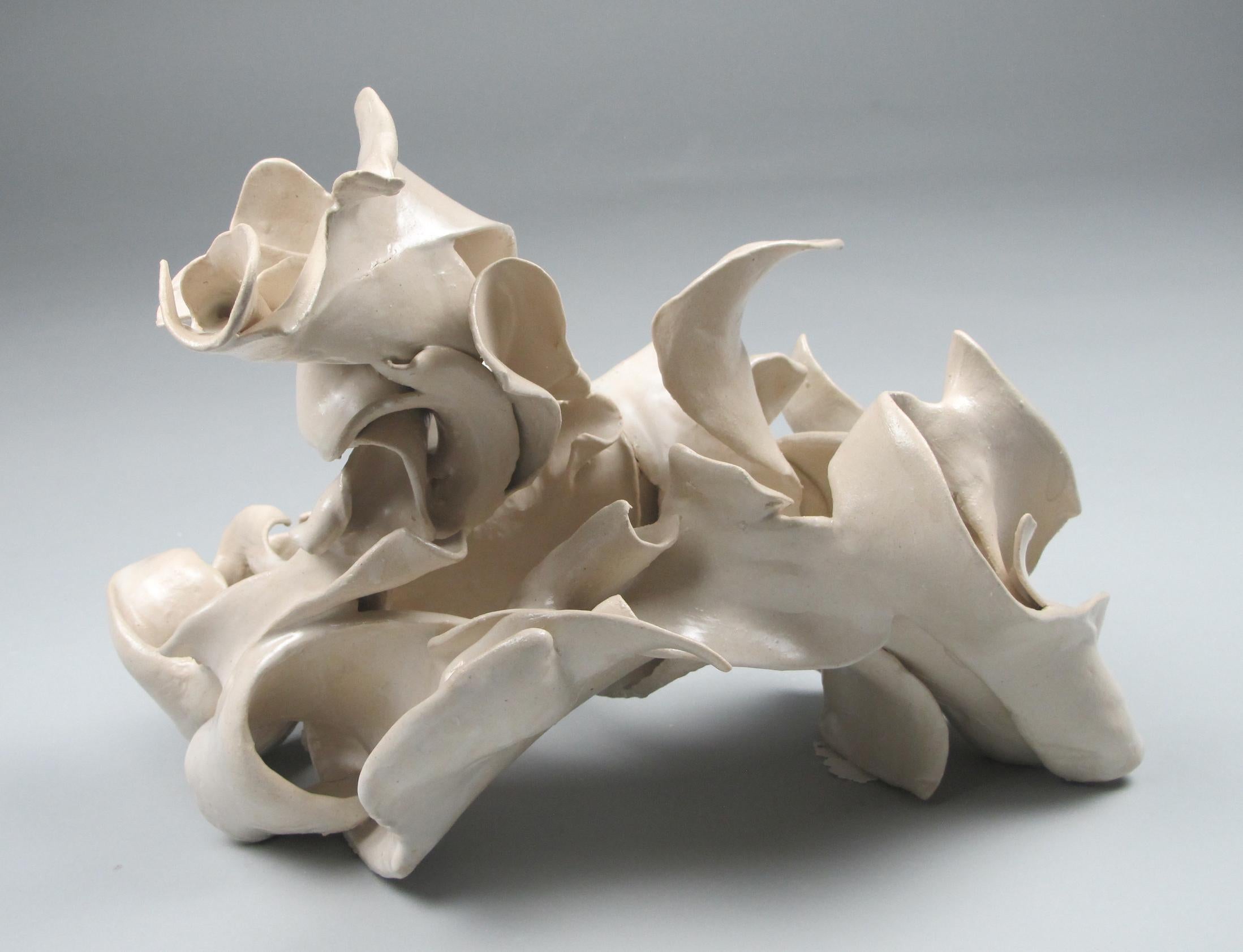 "Furl", gestural, contemporary, ceramic, white, cream, stoneware, sculpture - Sculpture by Sara Fine-Wilson
