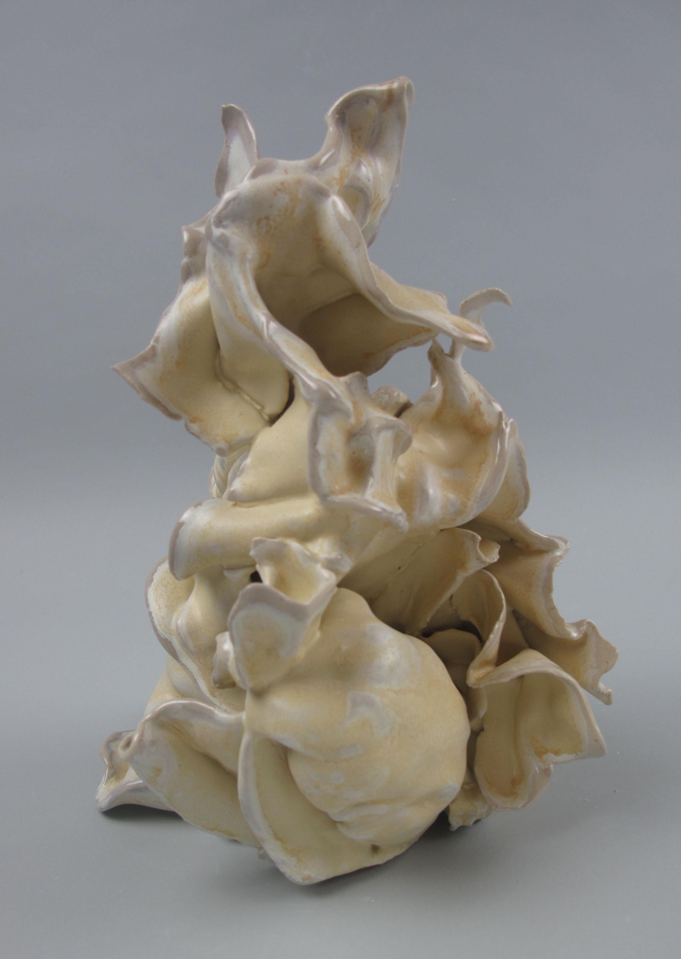 "Grasp", gestural, ceramic, sculpture, yellow, cream, white, tan, stoneware - Sculpture by Sara Fine-Wilson