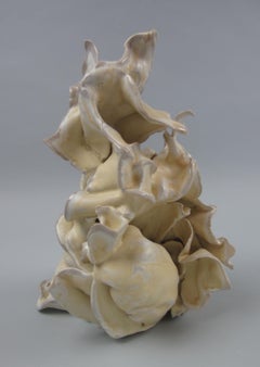 "Grasp", gestural, ceramic, sculpture, yellow, cream, white, tan, stoneware