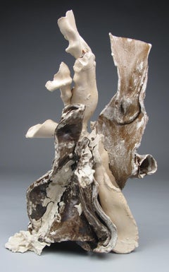 "Jagged", gestural, ceramic, sculpture, brown, white, cream, stoneware