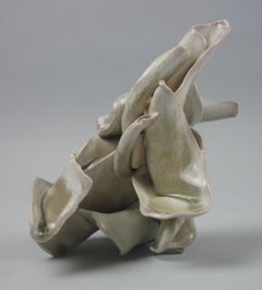 "Lite", gestural, ceramic, sculpture, yellow, tan, pink, white, stoneware