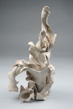 "Loop", gestural, ceramic, sculpture, white, cream, blue, grey, stoneware