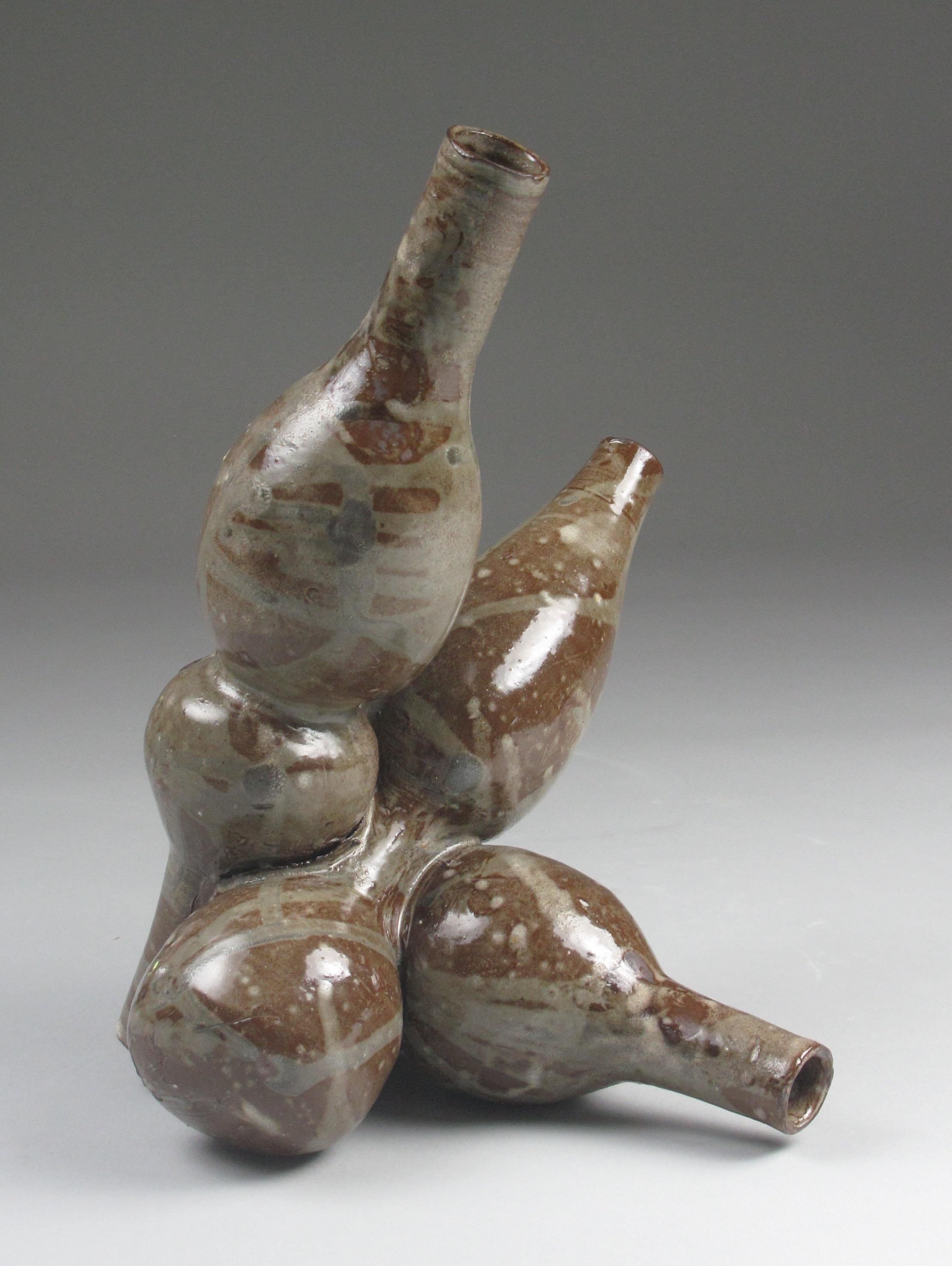 "Nestledrip", gestural, ceramic, sculpture, chocolate, brown, stoneware - Sculpture by Sara Fine-Wilson