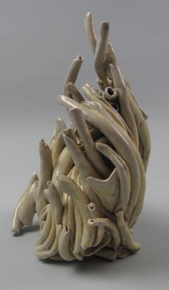 "Poodle", Gestural, Ceramic, Yellow, Green, Tan, Pink, Stoneware, Sculpture
