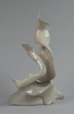 "Silencio", Abstracto, Gestual, Cerámica, Blanco, Crema, Cerceta, Gres, Escultura