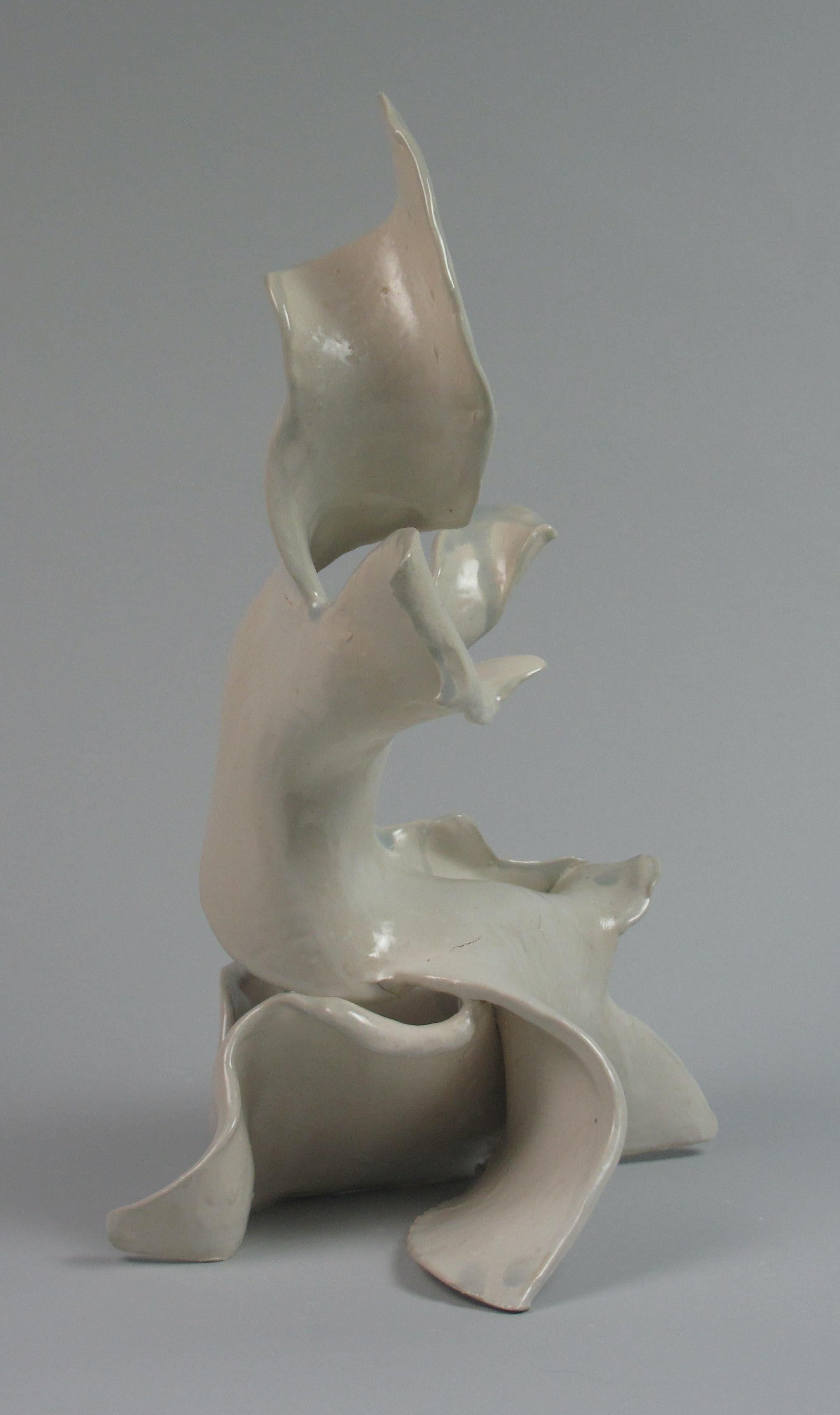 « Quiet », abstrait, gestuel, céramique, blanc, crème, sarcelle, grès, sculpture en vente 4