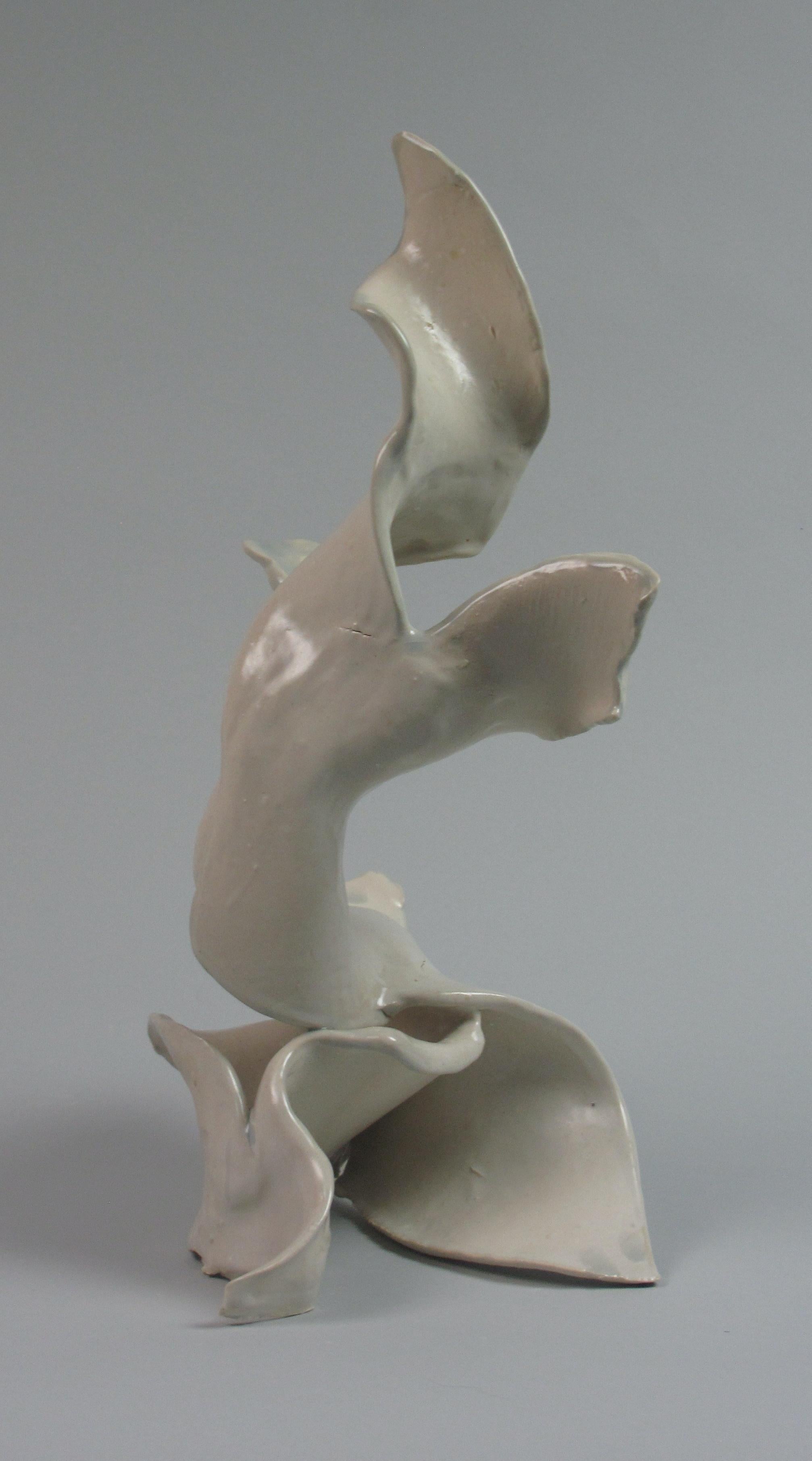 « Quiet », abstrait, gestuel, céramique, blanc, crème, sarcelle, grès, sculpture en vente 5