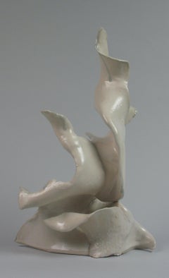 "Quiet", gestural, ceramic, sculpture, white, cream, teal, stoneware