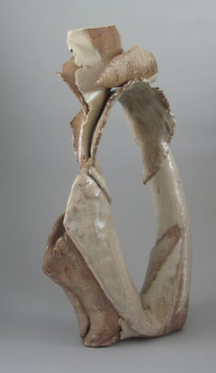 "Remnant Loop", gestural, ceramic, sculpture, white, brown, stoneware