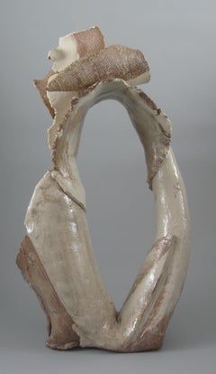 "Remnant Loop", gestural, ceramic, sculpture, white, brown, stoneware