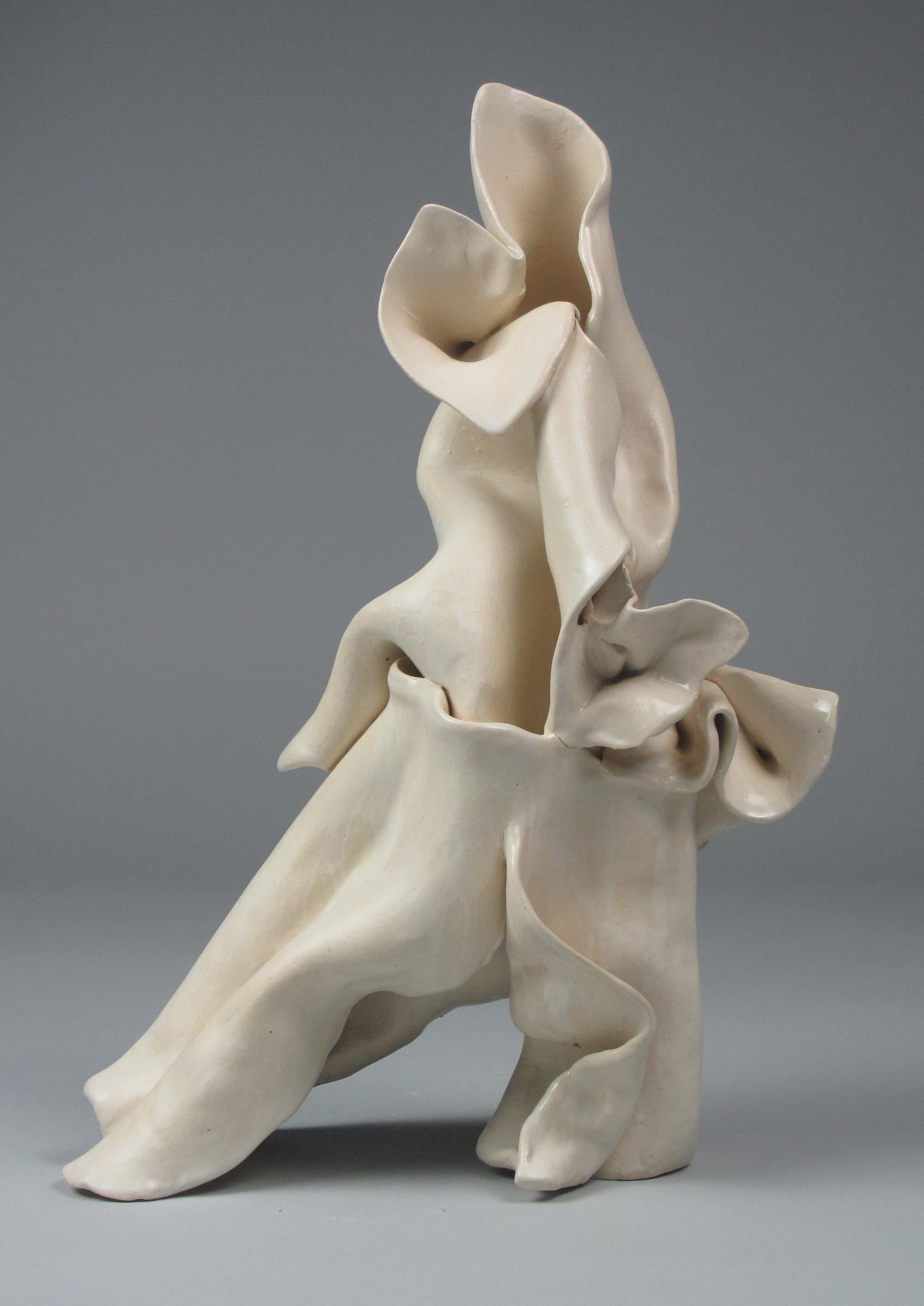 "Shift", gestural, ceramic, white, cream, stoneware, sculpture - Sculpture by Sara Fine-Wilson