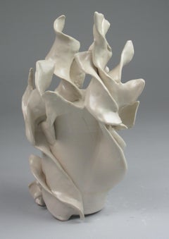 "Spiral Vase", Abstract, Gestural, Ceramic, White, Cream, Stoneware, Sculpture