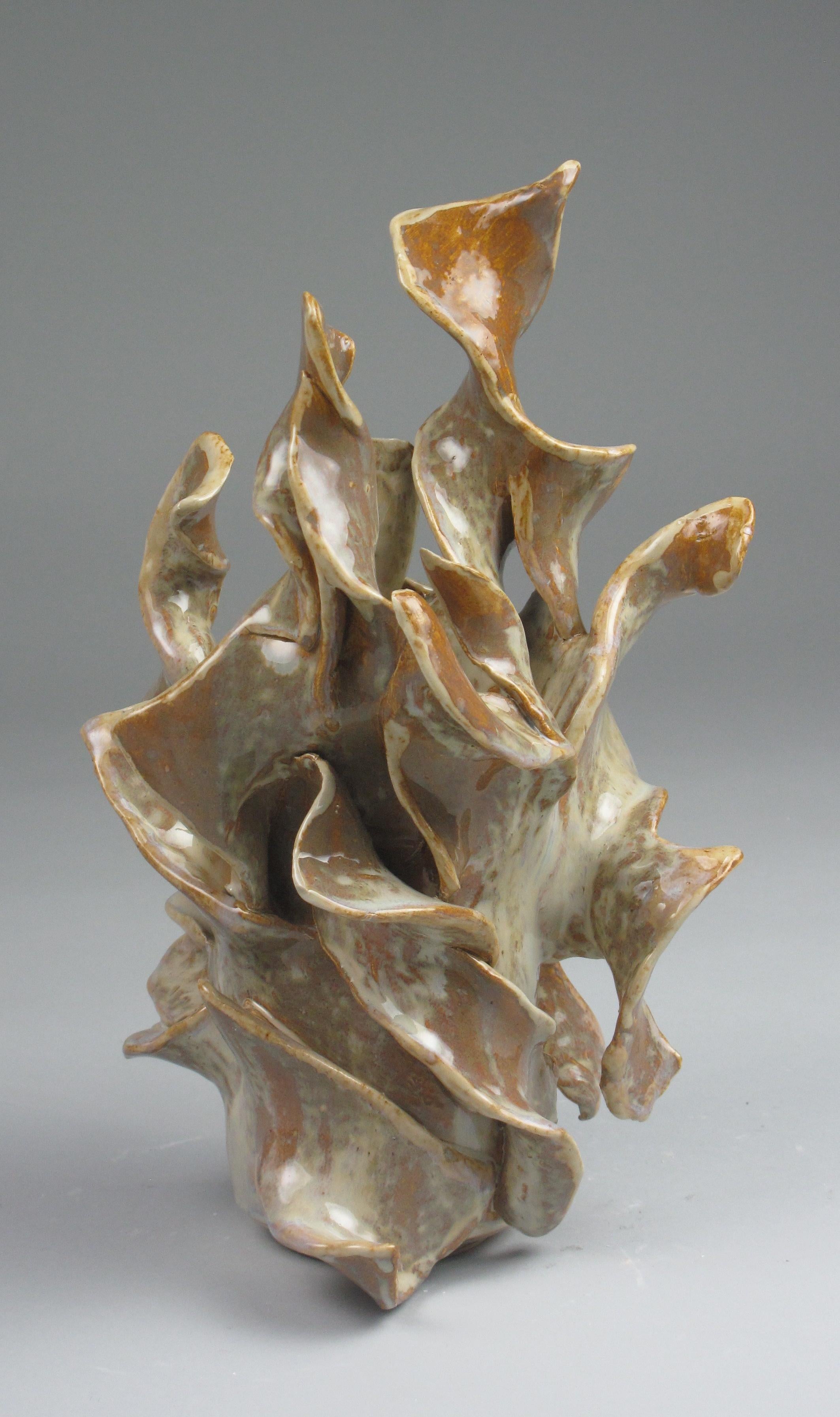 Sara Fine-Wilson Abstract Sculpture - "Tangle Vase", gestural, ceramic, sculpture, white, cream, blue, stoneware