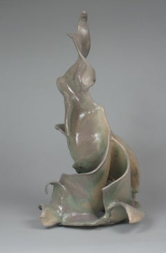"Tattered", Contemporary, Gestural, Ceramic, Green, Cream, Gray, Sculpture, 2024