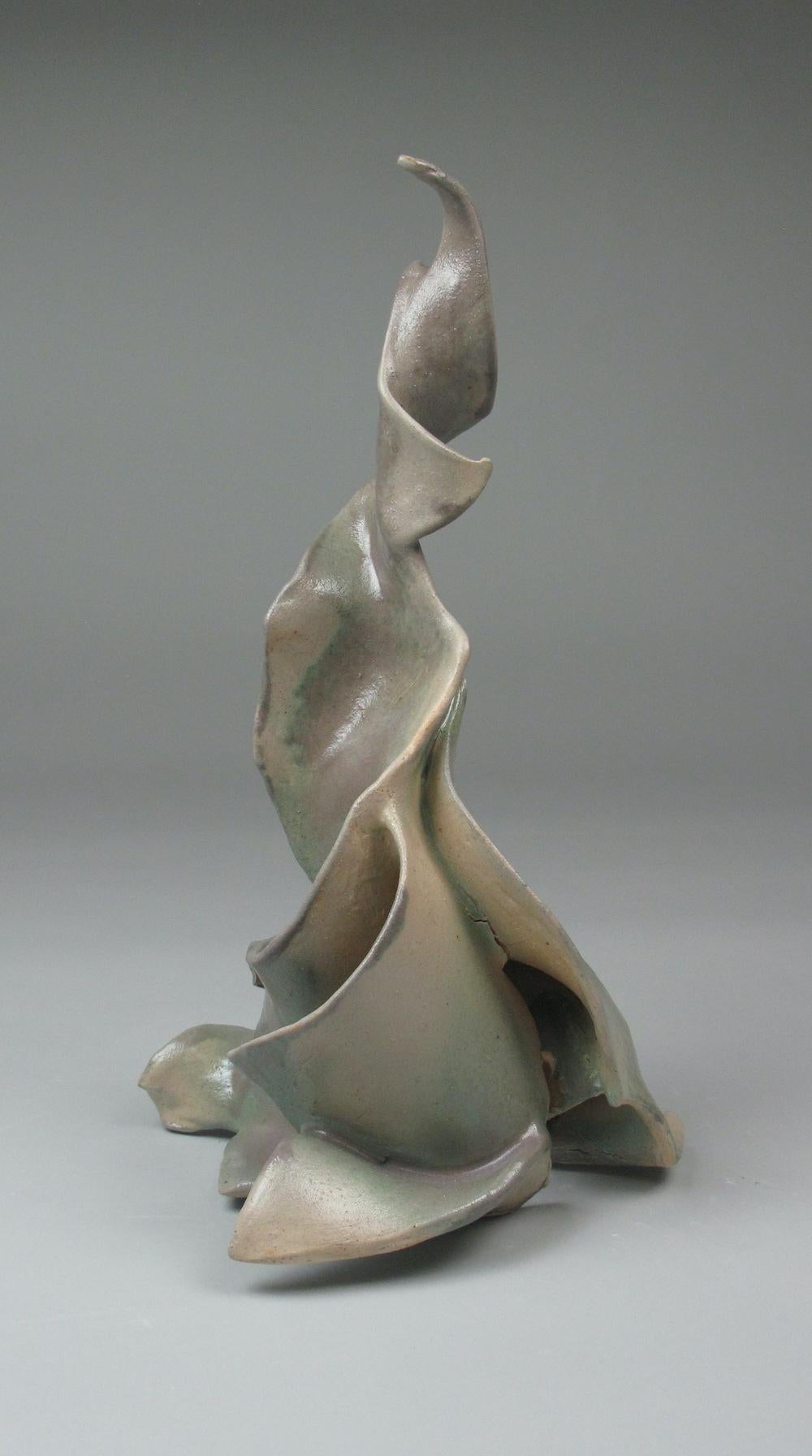 "Tattered", Contemporary, Gestural, Ceramic, Green, Cream, Gray, Sculpture, 2024