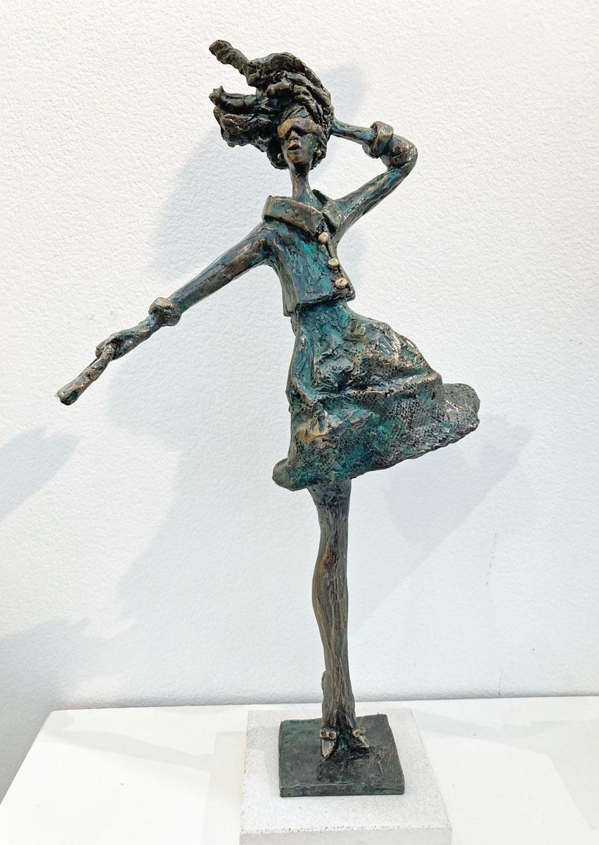 Breezy - bronze resin contemporary slim female fashion wind figure sculpture  - Sculpture by Sara Ingleby-Mackenzie