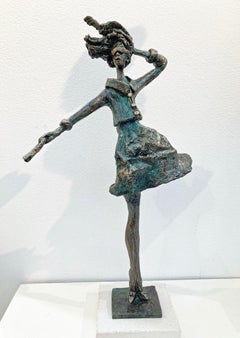 Breezy - bronze resin contemporary slim female fashion wind figure sculpture 