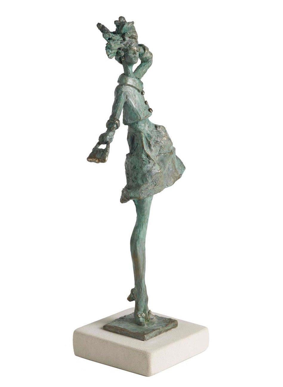 Breezy - contemporary slim figurative female solid bronze statue - Sculpture by Sara Ingleby-Mackenzie