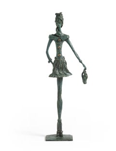 Double Date - slim figurative female bronze statue