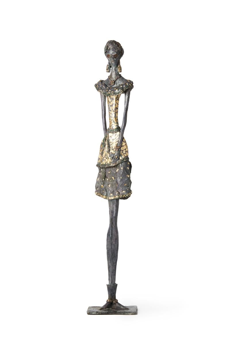 Sara Ingleby-Mackenzie Figurative Sculpture - Festival Chic - contemporary female bronze statue, standing tall slim sculpture 