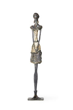 Festival Chic - contemporary female bronze statue, standing tall slim sculpture 