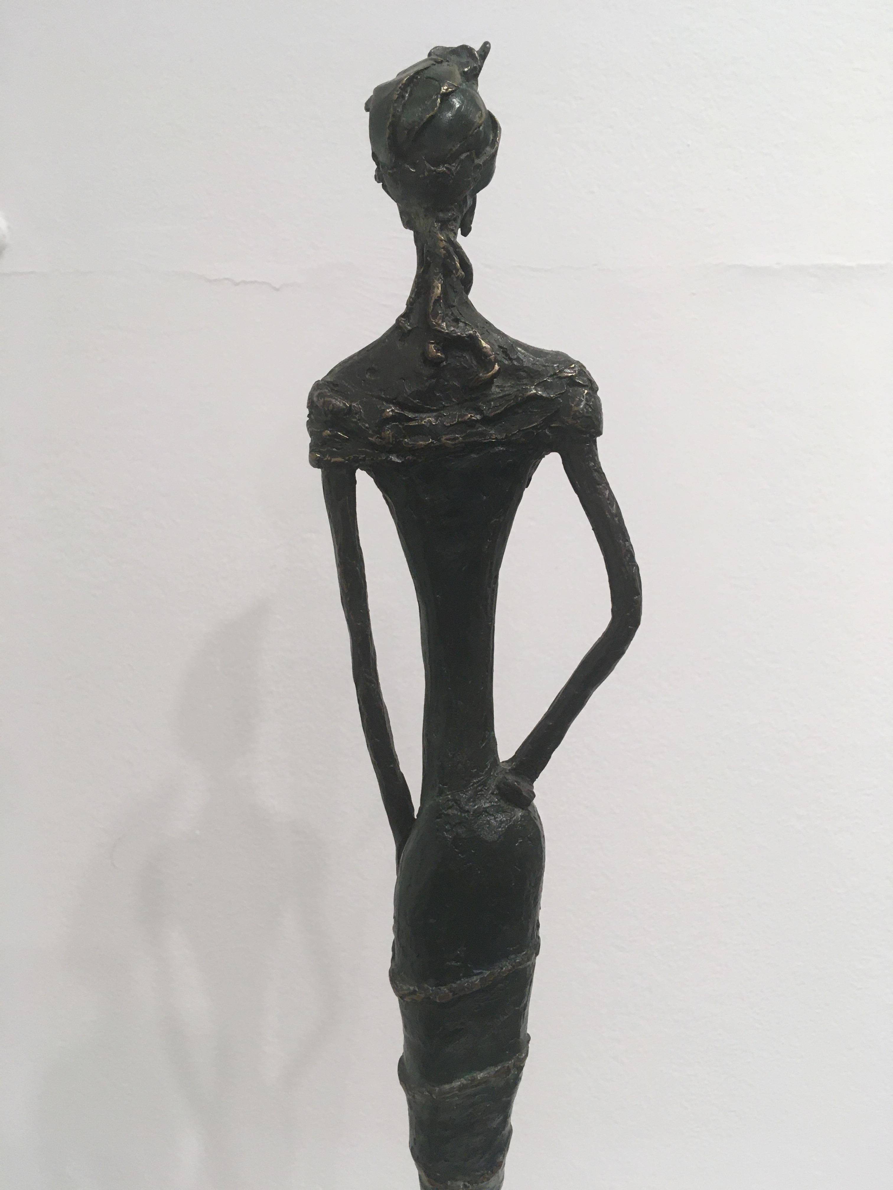 High Maintenance - slim figurative fashion female bronze statue For Sale 1