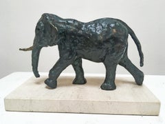 Long March - contemporary animal elephant bronze sculpture Portland stone base