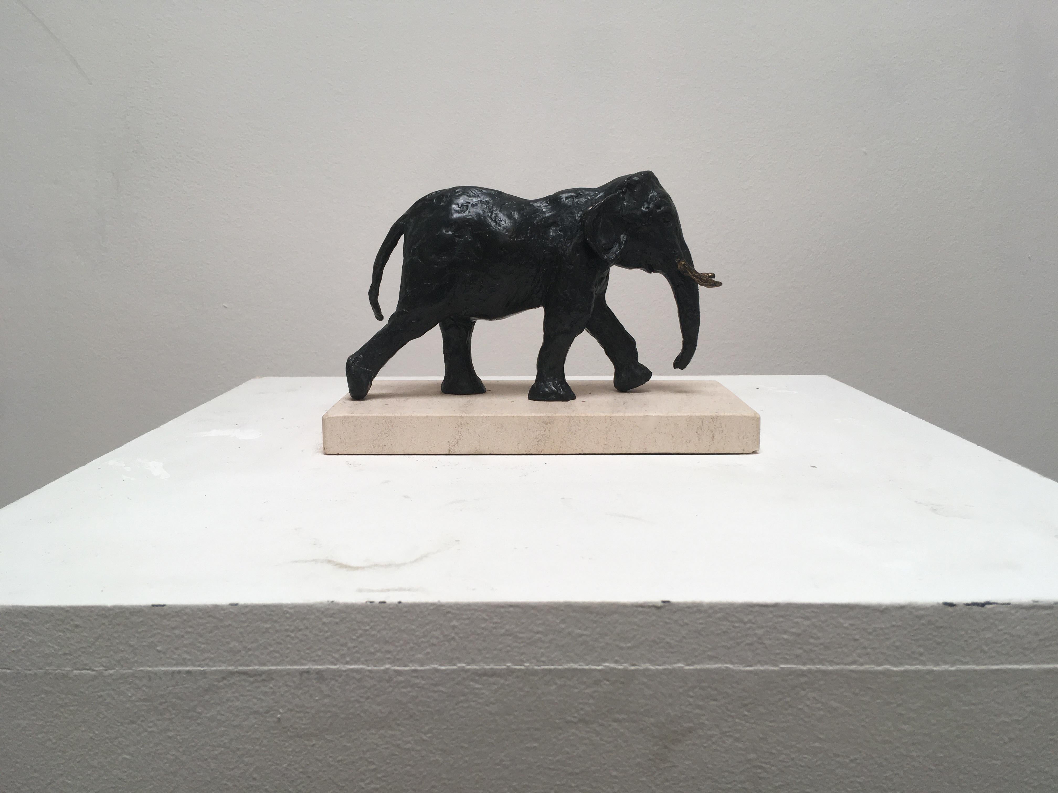 Long March - contemporary animal elephant bronze sculpture Portland stone base - Sculpture by Sara Ingleby-Mackenzie