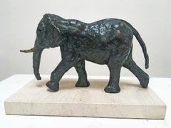 Larga Marcha - escultura animal contemporánea elefante bronce base piedra Portland
