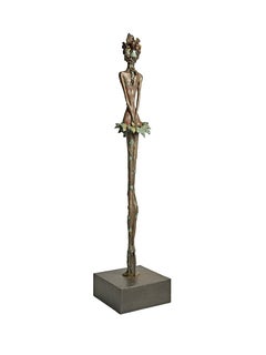 Poison Ivy - contemporary sculpture bronze resin tall standing woman figure