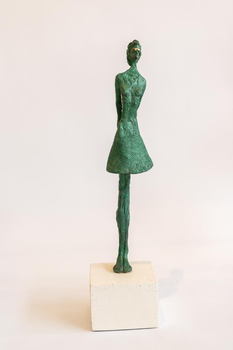 Puddings - colourful slim fashion female figure bronze statue stone pedestal - Contemporary Sculpture by Sara Ingleby-Mackenzie