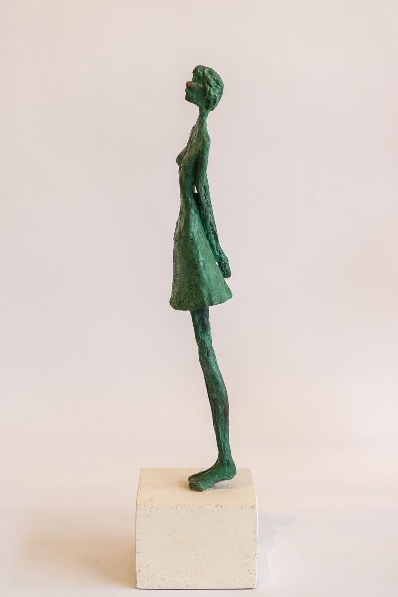 Puddings - colourful slim fashion female figure bronze statue stone pedestal - Gold Figurative Sculpture by Sara Ingleby-Mackenzie