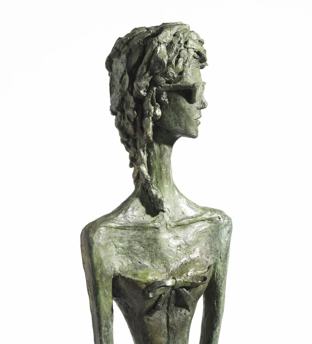 Uptown Girl - slim figurative female bronze statue - Sculpture by Sara Ingleby-Mackenzie
