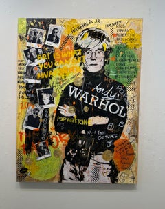 Sara Kissing, "Andy Warhol", 48x36 Colorful Pop Art Graffiti Mixed Media