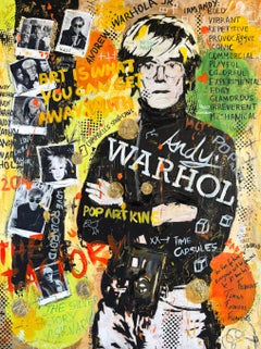 Sara Kissing, "Andy Warhol", 48x36 Colorful Pop Art Graffiti Mixed Media