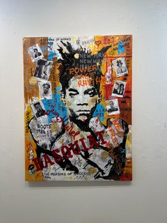 Sara Kissing "Jean-Michel Basquiat", 48x36 Colorful Pop Art Graffiti Mixed Media