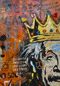 Sara Kissing, "King of Genius", 40x30 Einstein Pop Art Graffiti Mixed Media