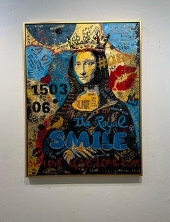 Sara Kissing, "The Royal Smile", 40x30 Mona Lisa Pop Art Graffiti Mixed Media