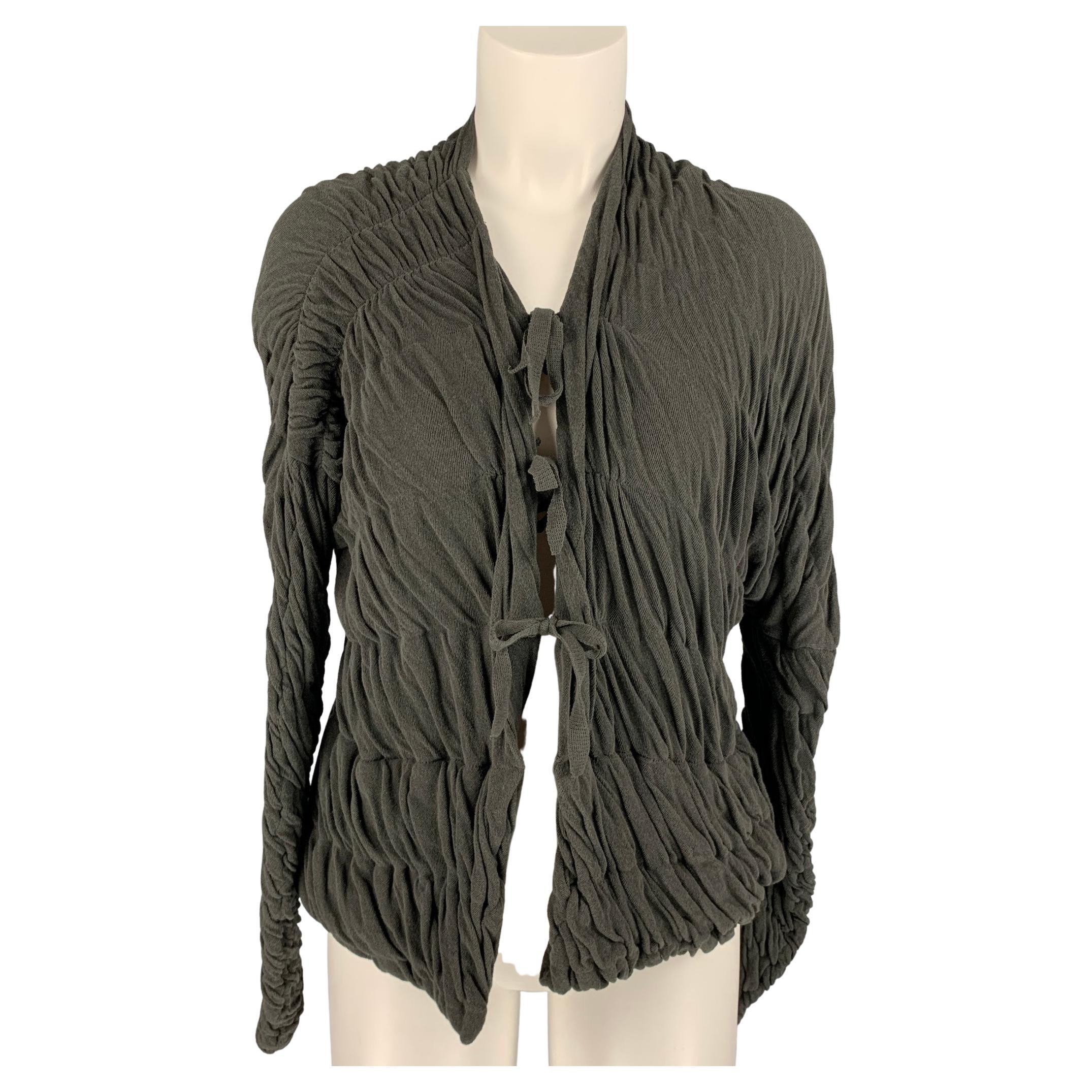 SARA LANZI Size XS Olive Cotton Ruched Cardigan For Sale at