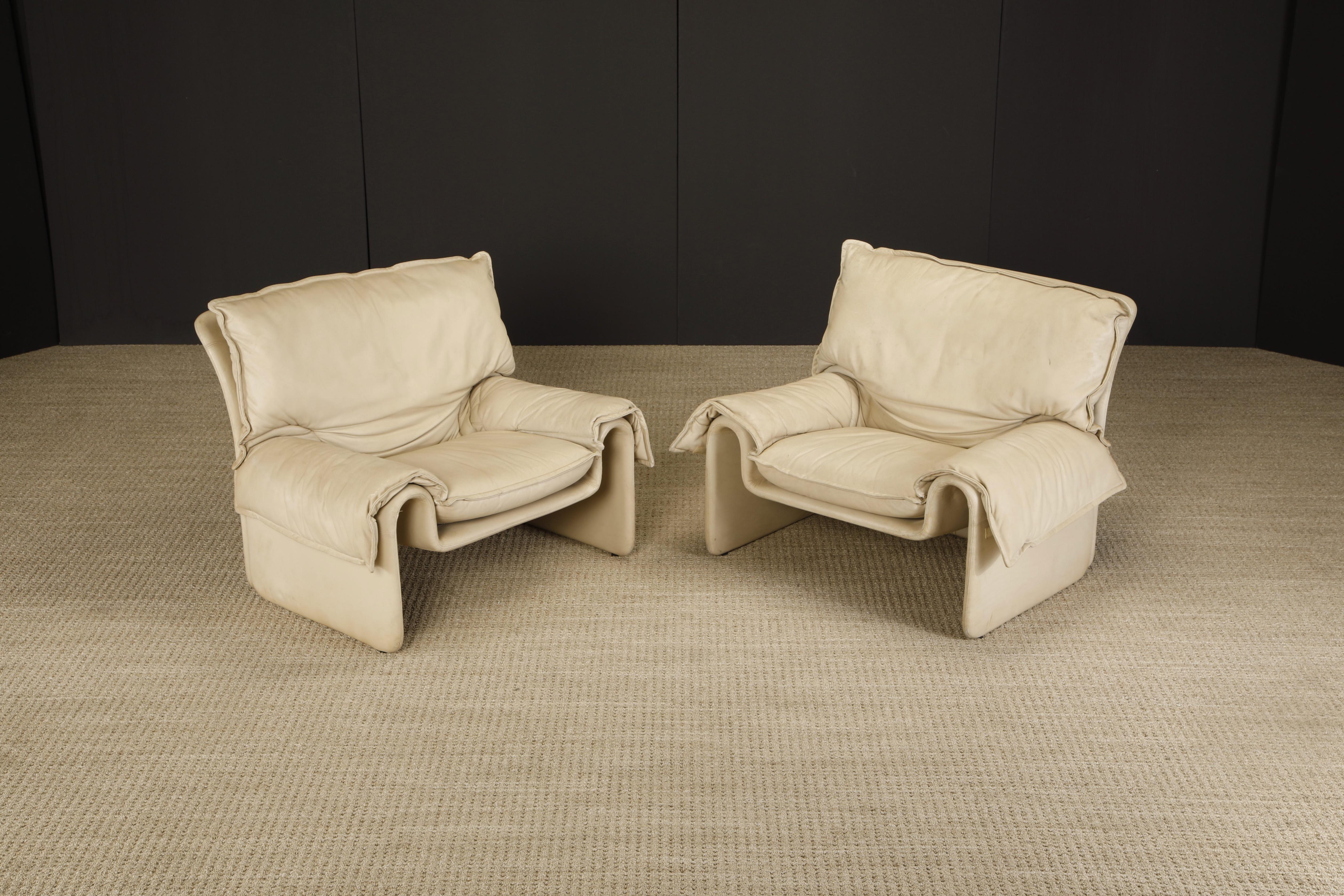 Modern 'Sara' Leather Lounge Chairs by Guido Faleschini for Mariani, c 1971, Signed For Sale