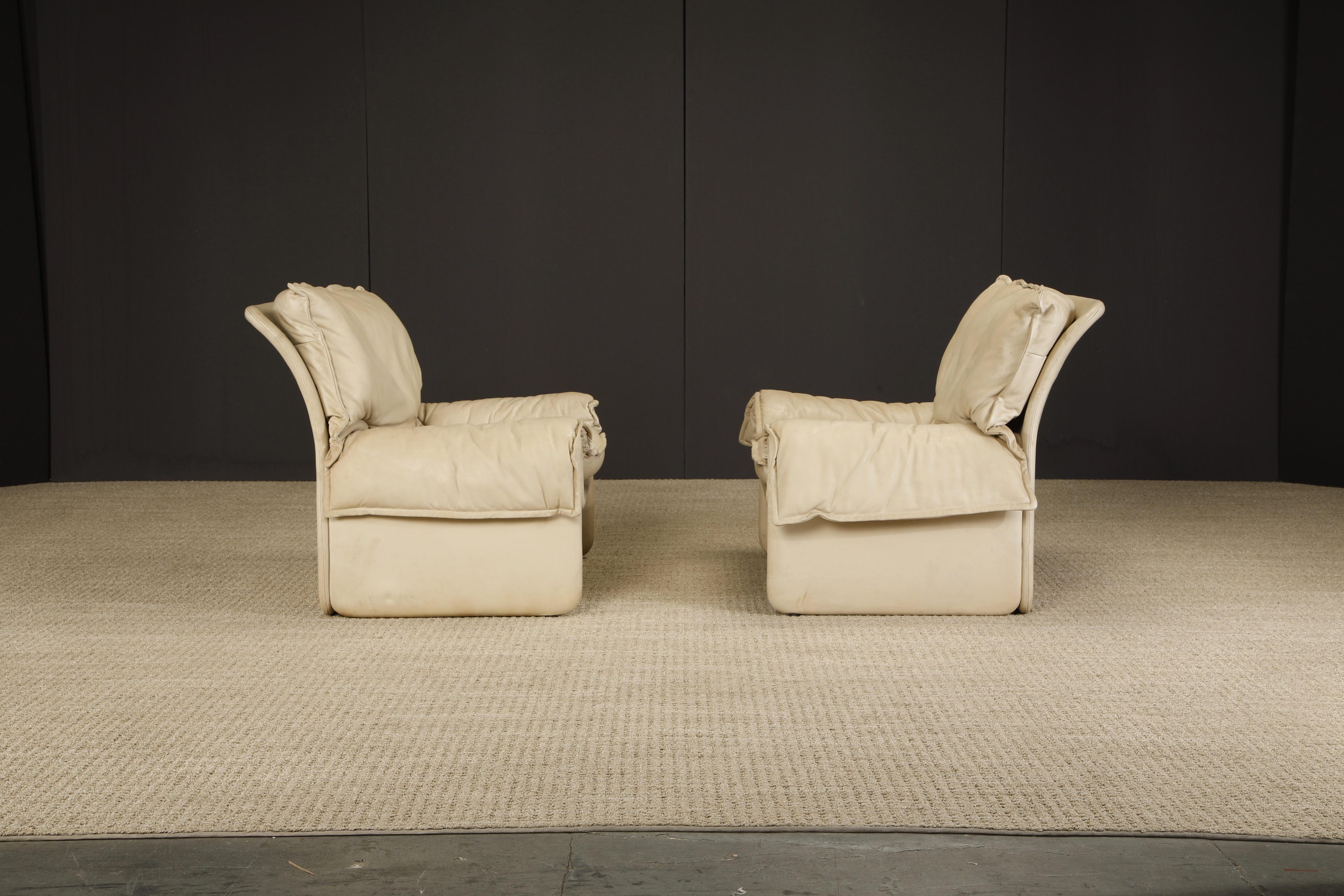 Italian 'Sara' Leather Lounge Chairs by Guido Faleschini for Mariani, c 1971, Signed For Sale