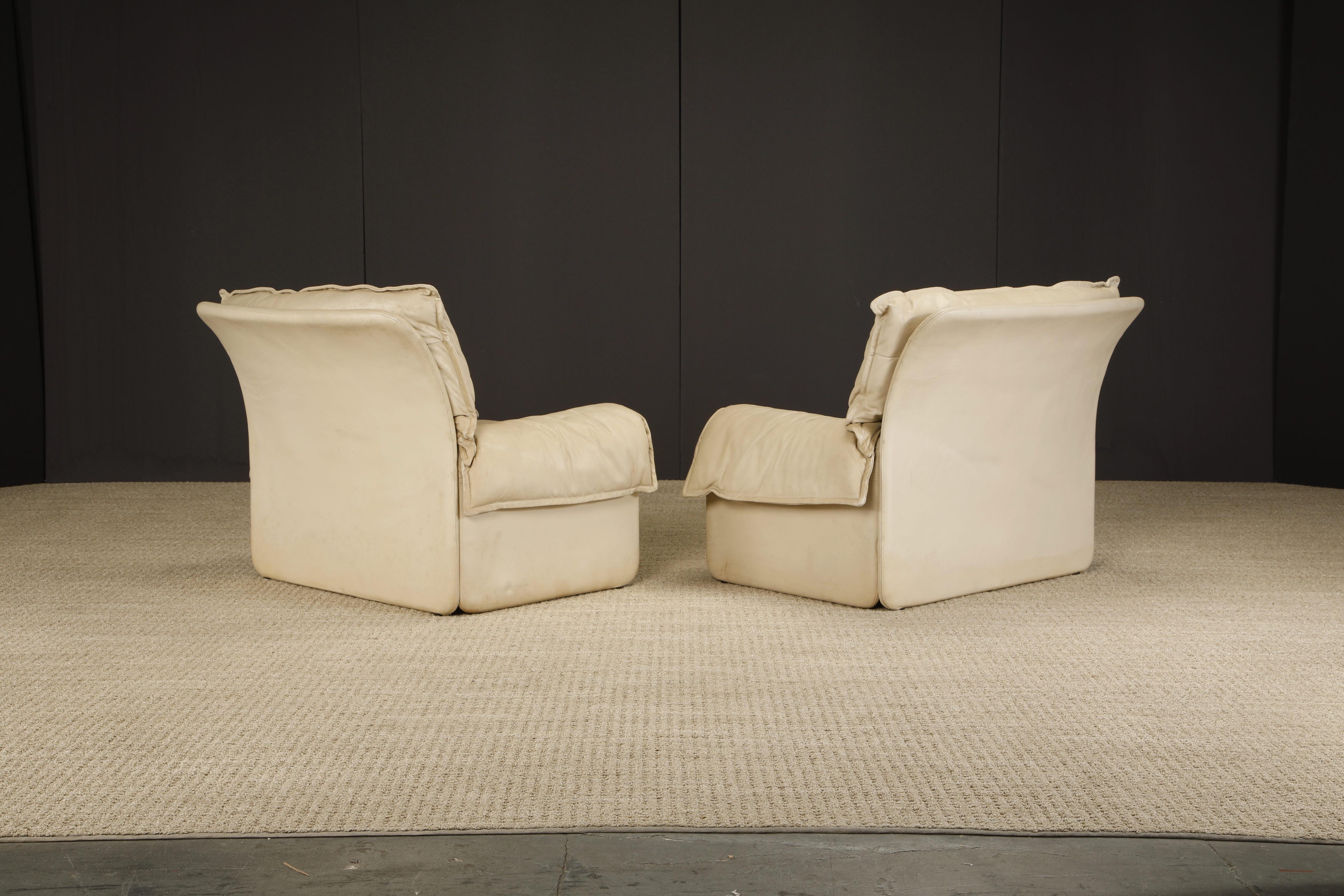 'Sara' Leather Lounge Chairs by Guido Faleschini for Mariani, c 1971, Signed In Good Condition For Sale In Los Angeles, CA