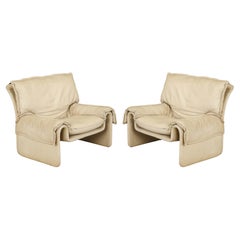 'Sara' Leather Lounge Chairs by Guido Faleschini for Mariani, c 1971, Signed