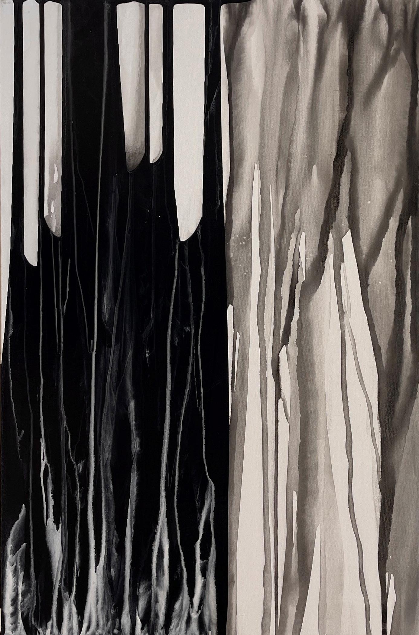 "Mar del Sur" es una pintura a tinta original, hecha a mano, de Sara Melzer que representa una escena abstracta en blanco y negro.

